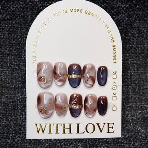 Elegant Brown and Blue Press-On Nails